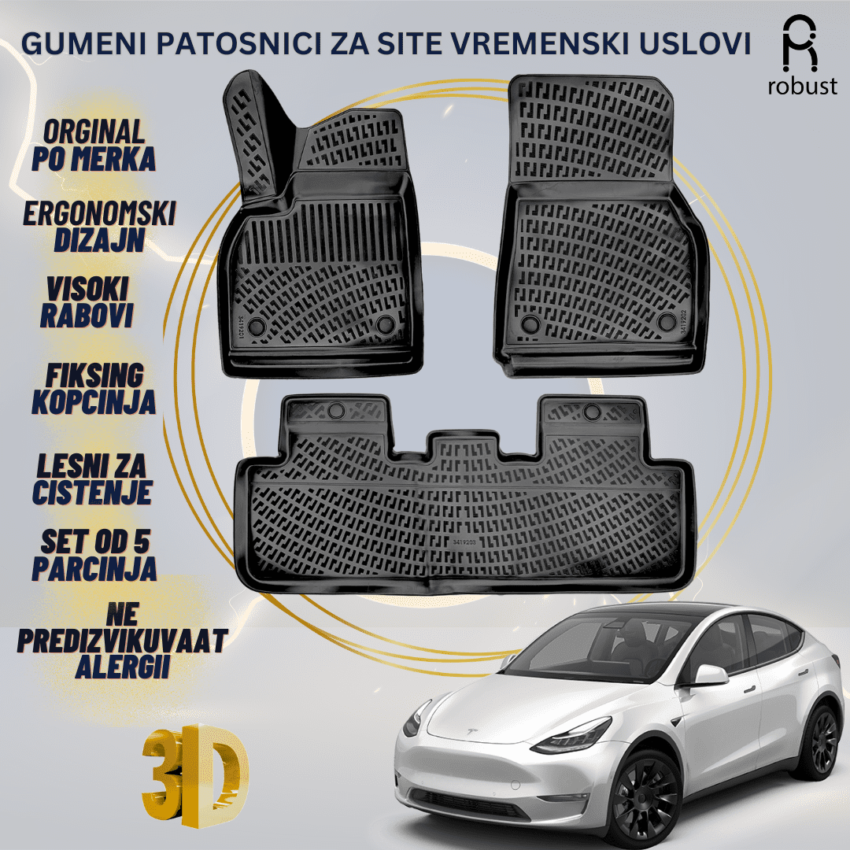 www.samad.mk-3D gumeni patosnici za Tesla Model Y 2020- Patosnici Robust za site vremenski uslovi