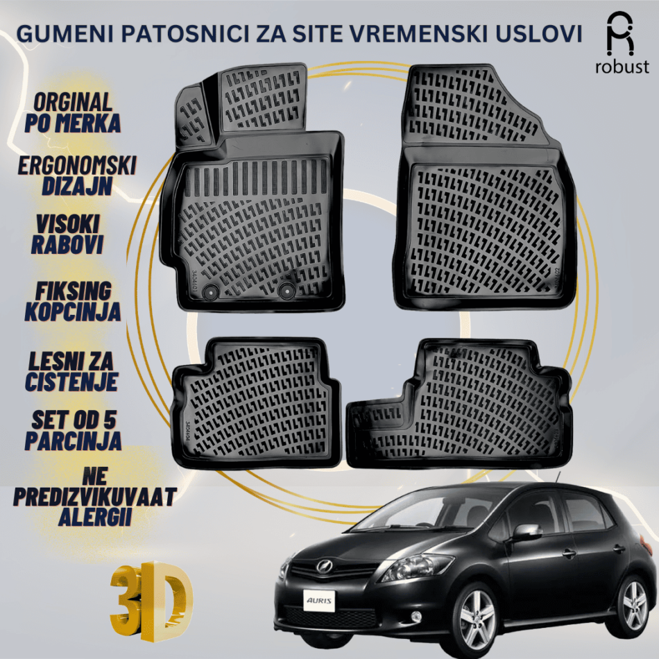 www.samad.mk-3D gumeni patosnici za Toyota Auris 2006-2012 Patosnici Robust za site vremenski uslovi