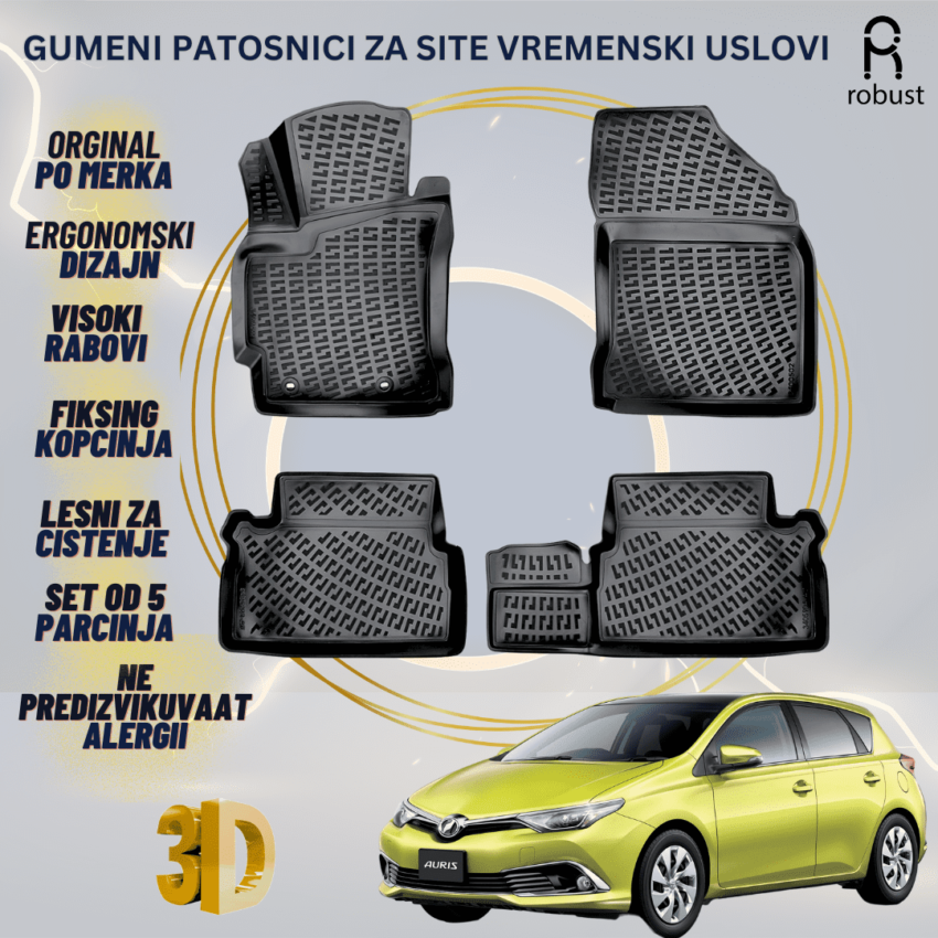 www.samad.mk-3D gumeni patosnici za Toyota Auris 2012-2018 Patosnici Robust za site vremenski uslovi