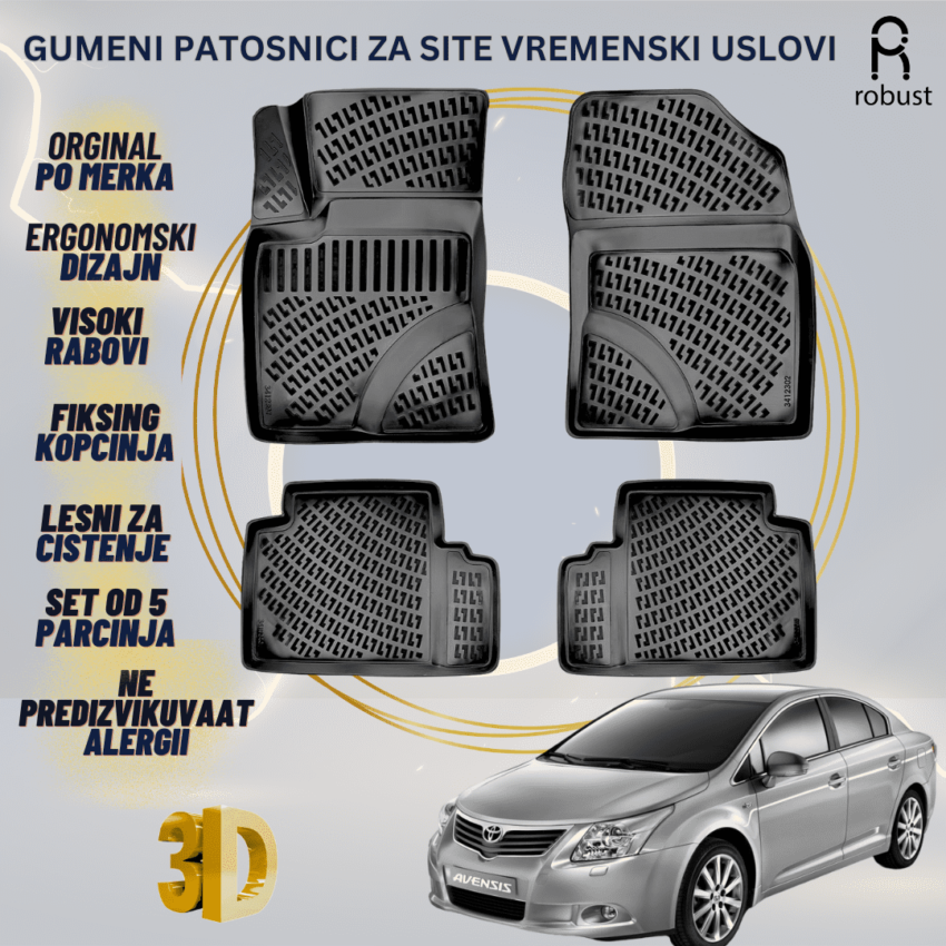 www.samad.mk-3D gumeni patosnici za Toyota Avensis 2009-2012 Patosnici Robust za site vremenski uslovi