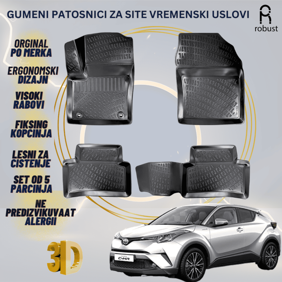 www.samad.mk-3D gumeni patosnici za Toyota C-HR 2016-2022 Patosnici Robust za site vremenski uslovi