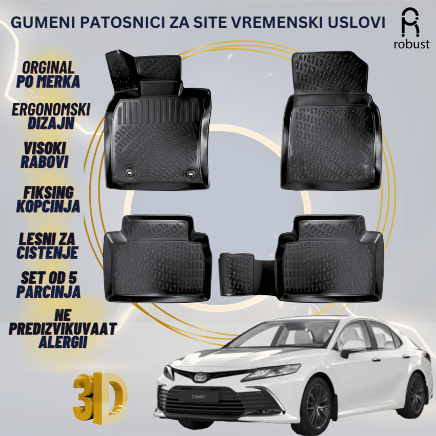 www.samad.mk-3D gumeni patosnici za Toyota Camry 2017-2020 Hybrid Patosnici Robust za site vremenski uslovi