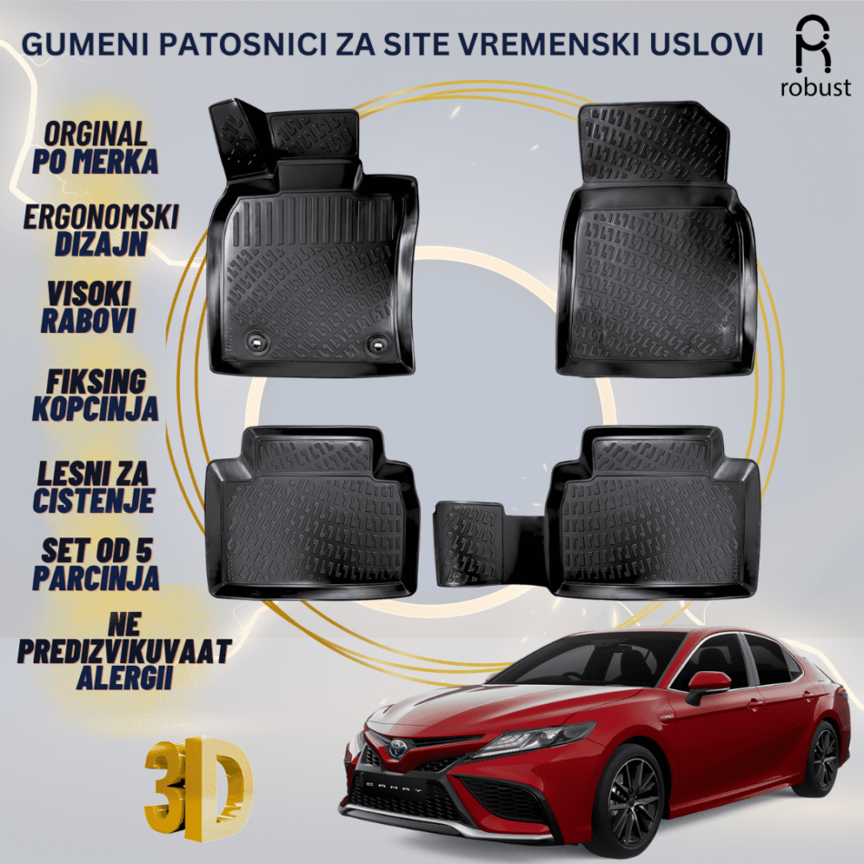 www.samad.mk-3D gumeni patosnici za Toyota Camry 2020- FL Hybrid Patosnici Robust za site vremenski uslovi