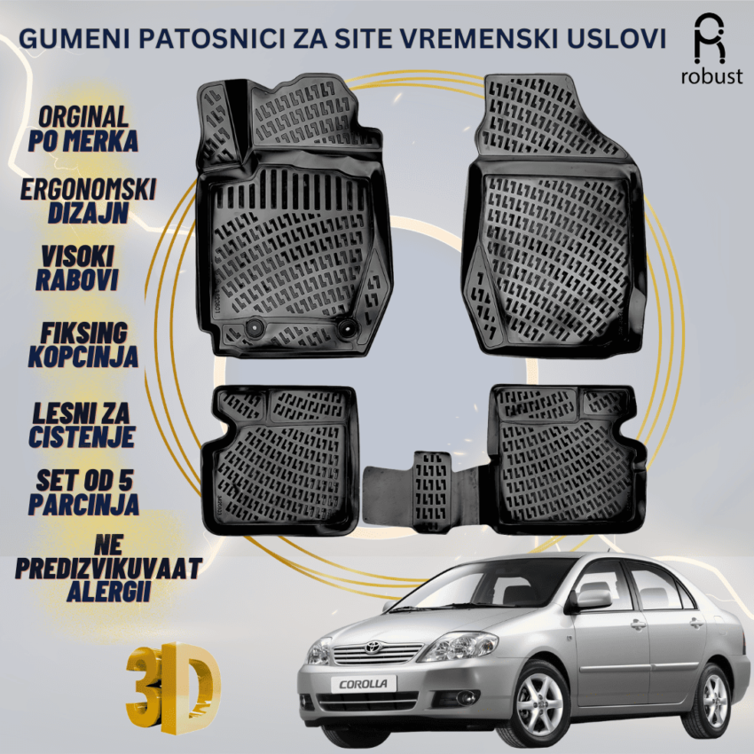 www.samad.mk-3D gumeni patosnici za Toyota Corolla 2000-2006 Patosnici Robust za site vremenski uslovi