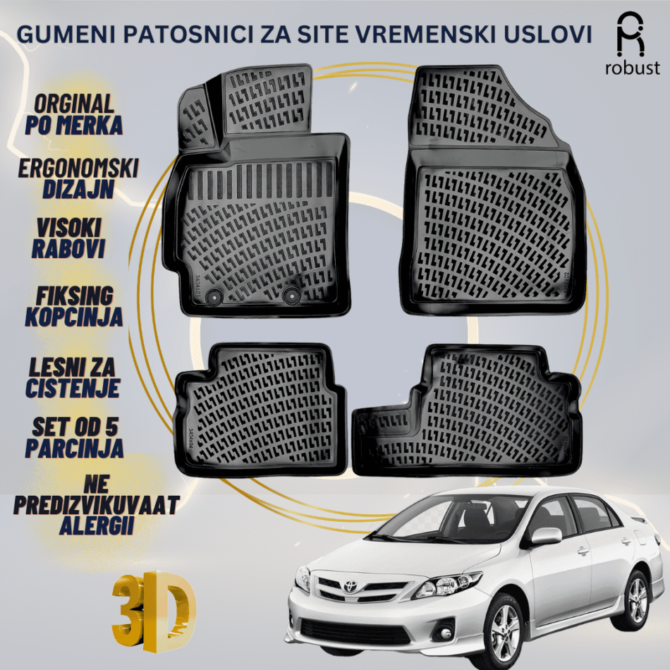 www.samad.mk-3D gumeni patosnici za Toyota Corolla 2006-2012 Patosnici Robust za site vremenski uslovi