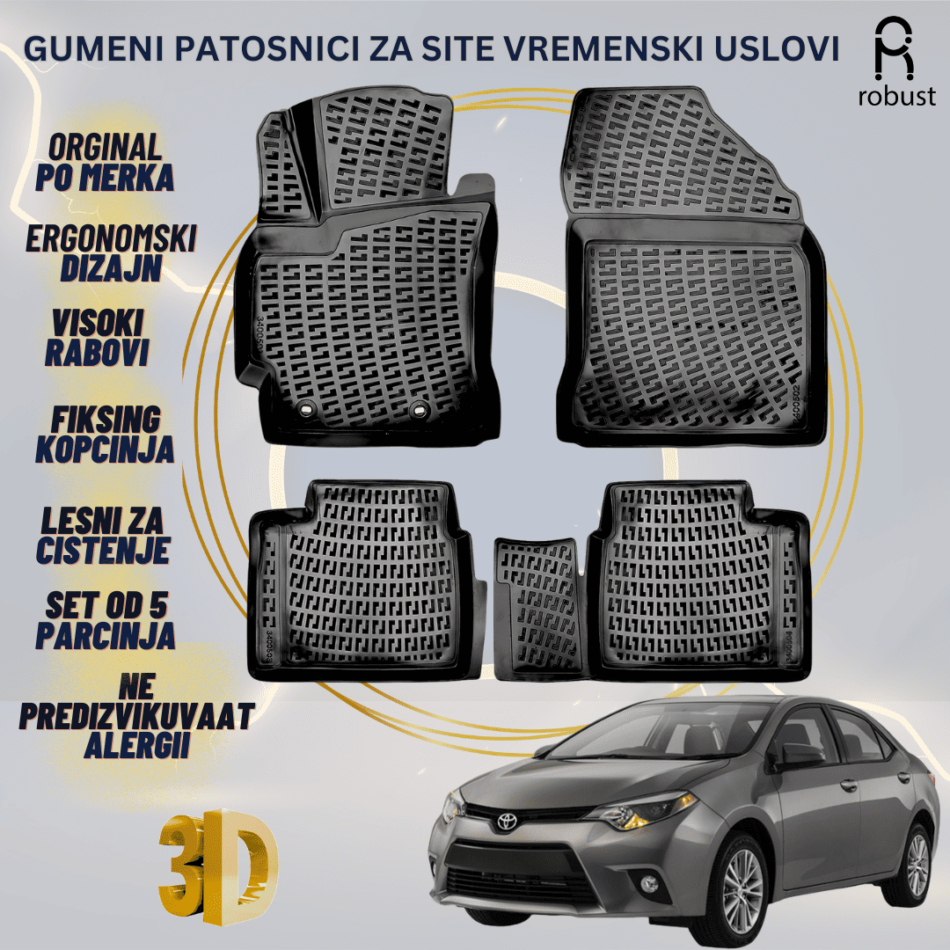 www.samad.mk-3D gumeni patosnici za Toyota Corolla 2012-2018 Patosnici Robust za site vremenski uslovi