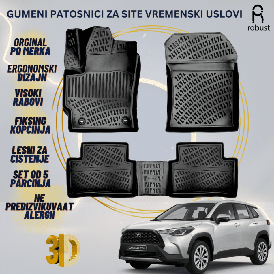 www.samad.mk-3D gumeni patosnici za Toyota Corolla Cross 2022- Patosnici Robust za site vremenski uslovi