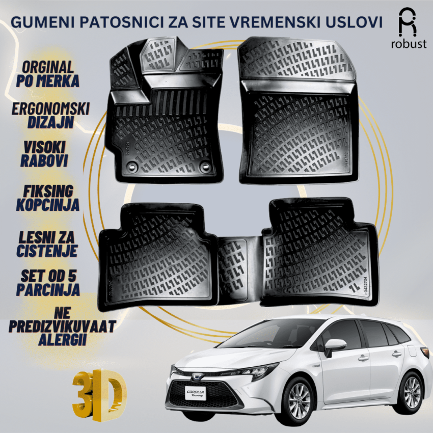 www.samad.mk-3D gumeni patosnici za Toyota Corolla Estate 2018- Patosnici Robust za site vremenski uslovi