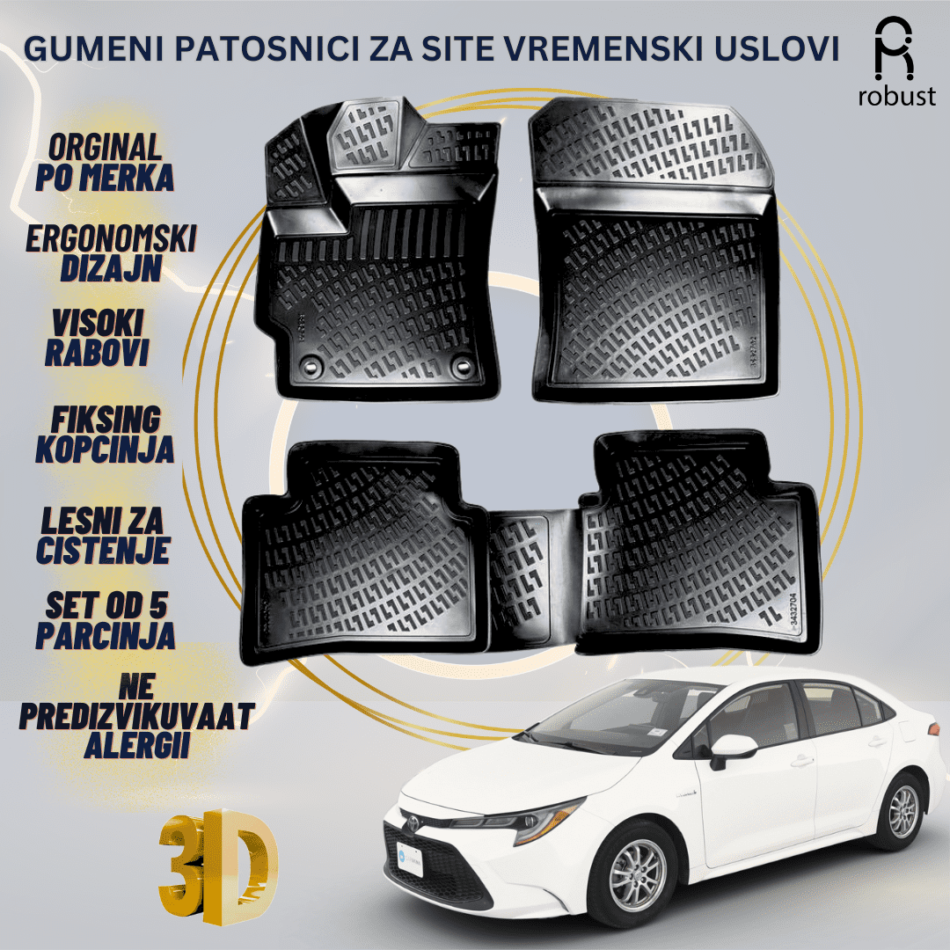 www.samad.mk-3D gumeni patosnici za Toyota Corolla Sedan 2018- Patosnici Robust za site vremenski uslovi