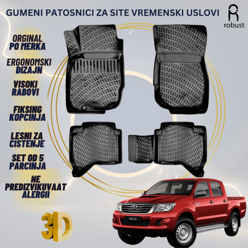 www.samad.mk-3D gumeni patosnici za Toyota Hilux 2011-2015 FL Patosnici Robust za site vremenski uslovi