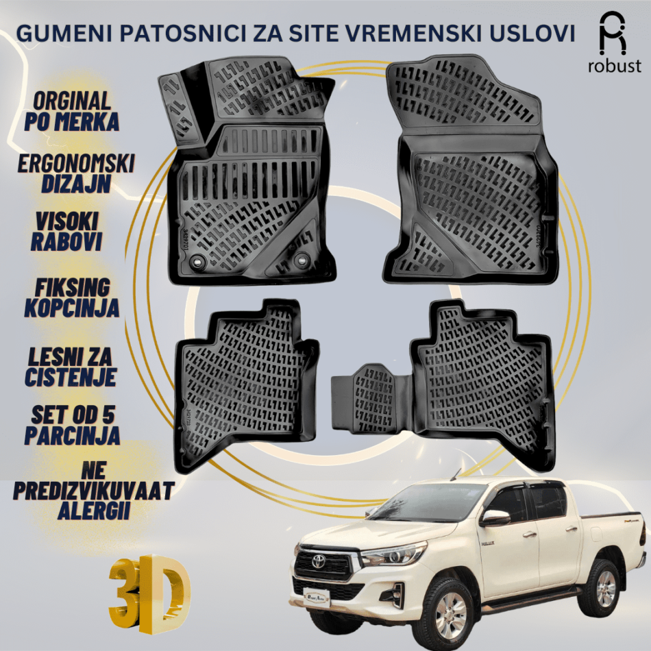 www.samad.mk-3D gumeni patosnici za Toyota Hilux 2017-2020 MK8 FL Patosnici Robust za site vremenski uslovi