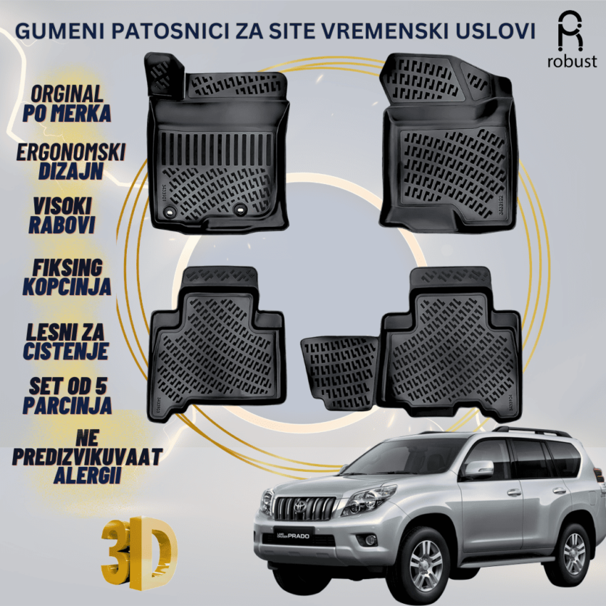 www.samad.mk-3D gumeni patosnici za Toyota Land Cruiser Prado MK4 2009-2013 Patosnici Robust za site vremenski uslovi