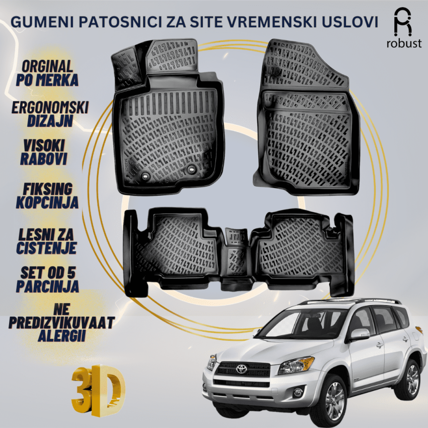 www.samad.mk-3D gumeni patosnici za Toyota Rav4 2005-2010 МК3 Patosnici Robust za site vremenski uslovi