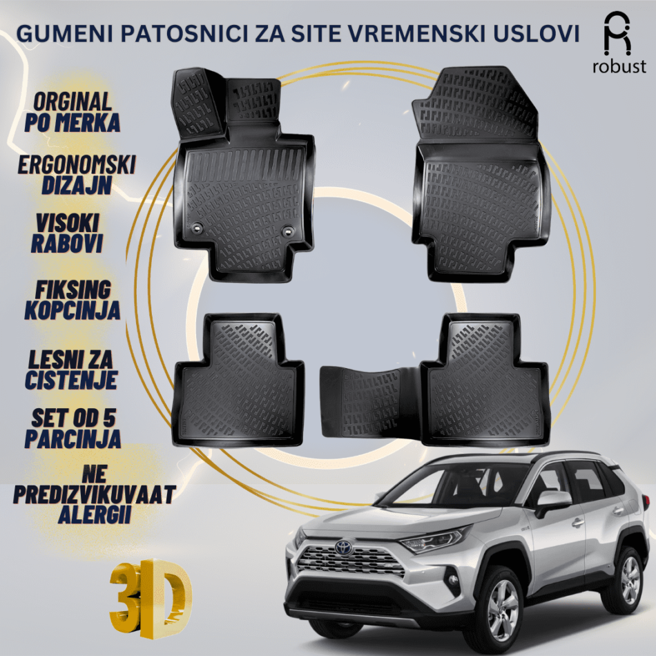 www.samad.mk-3D gumeni patosnici za Toyota Rav4 2018-2021 МК5 Patosnici Robust za site vremenski uslovi