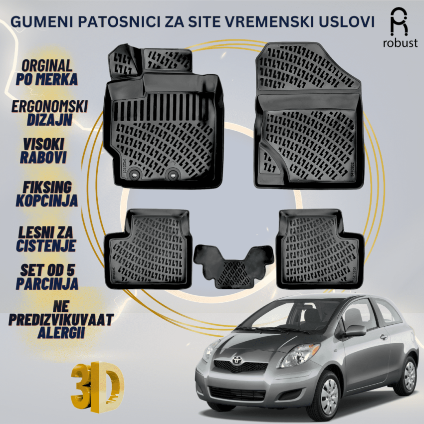 www.samad.mk-3D gumeni patosnici za Toyota Yaris 2005-2011 МК2 Patosnici Robust za site vremenski uslovi