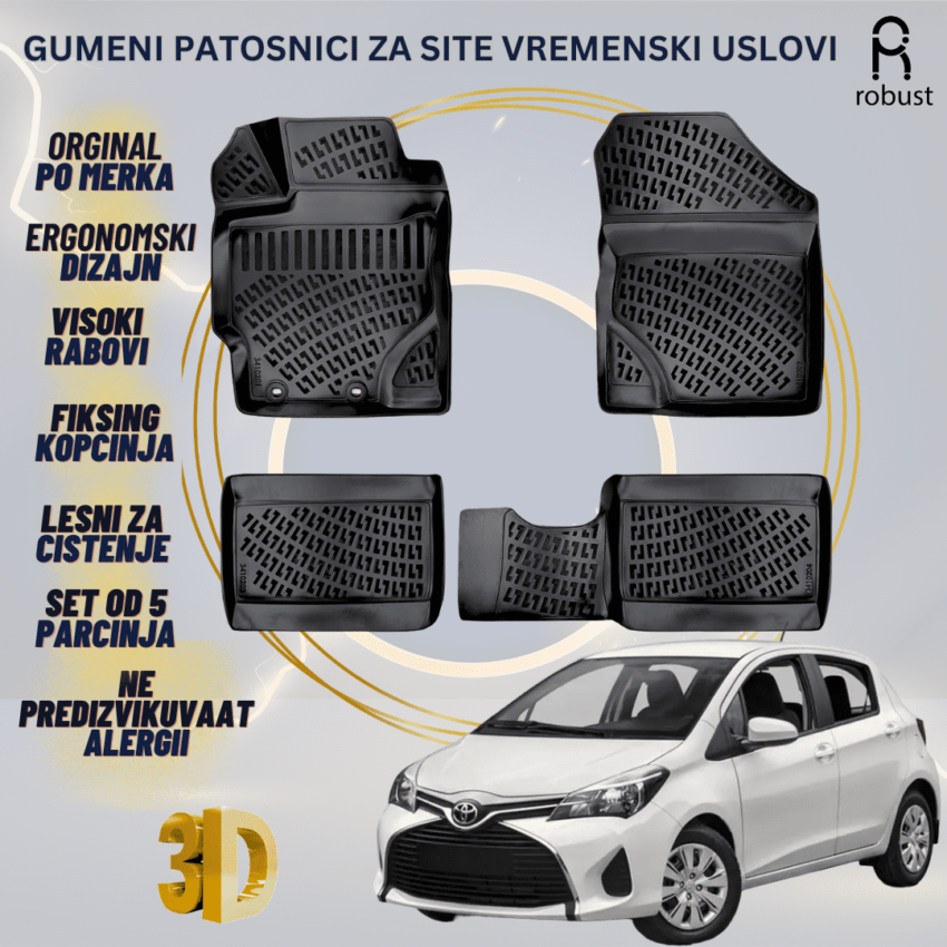 www.samad.mk-3D gumeni patosnici za Toyota Yaris 2017-2019 FL МК3 Patosnici Robust za site vremenski uslovi