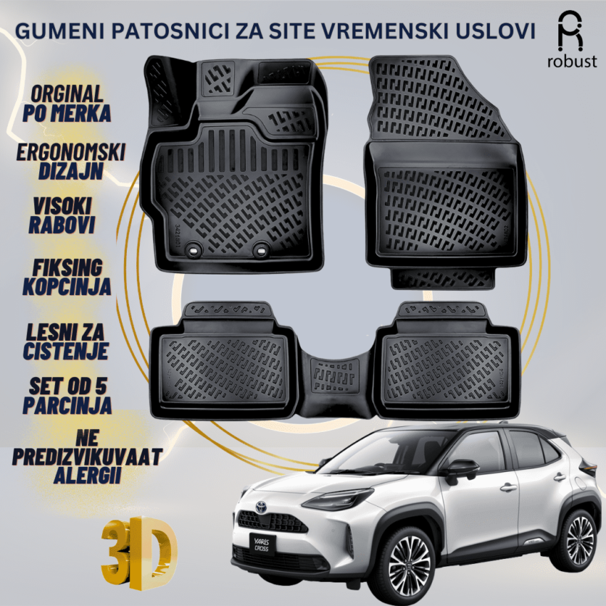 www.samad.mk-3D gumeni patosnici za Toyota Yaris Cross 2020-2023 Patosnici Robust za site vremenski uslovi