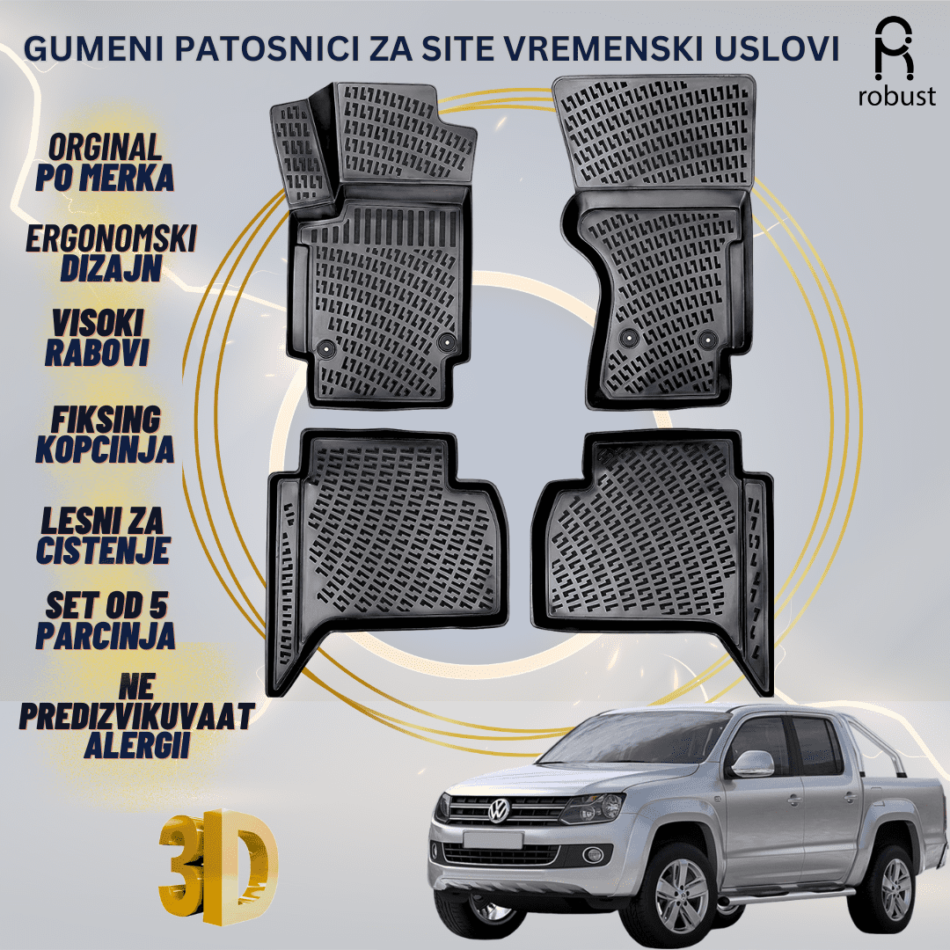 www.samad.mk-3D gumeni patosnici za Volkswagen Amarok 2010-2018 Patosnici Robust za site vremenski uslovi