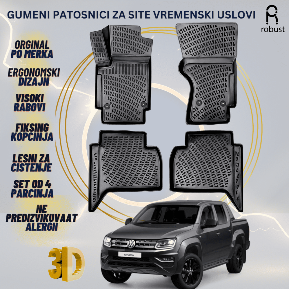 www.samad.mk-3D gumeni patosnici za Volkswagen Amarok 2019-2022 FL Patosnici Robust za site vremenski uslovi