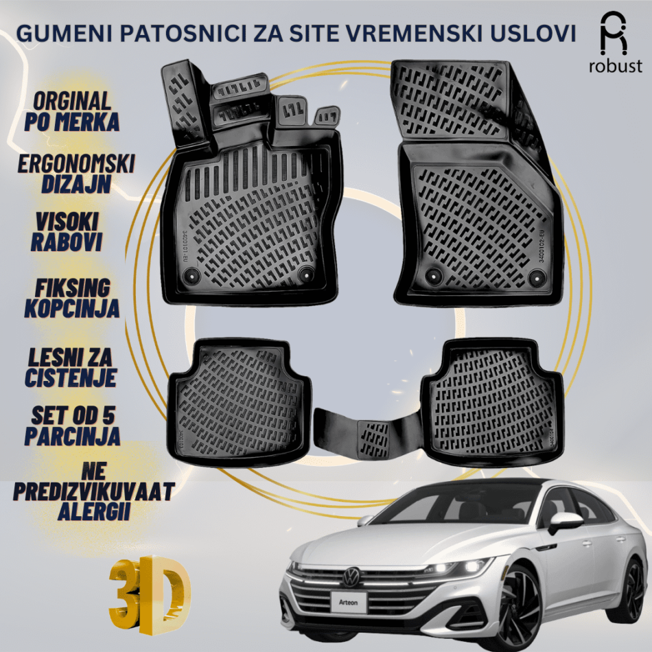 www.samad.mk-3D gumeni patosnici za Volkswagen Arteon 2020- FL Patosnici Robust za site vremenski uslovi