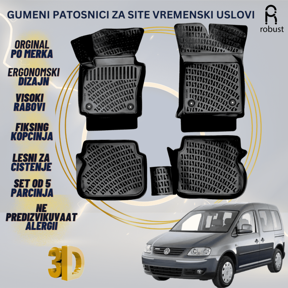 www.samad.mk-3D gumeni patosnici za Volkswagen Caddy МК3 2004-2010 Patosnici Robust za site vremenski uslovi