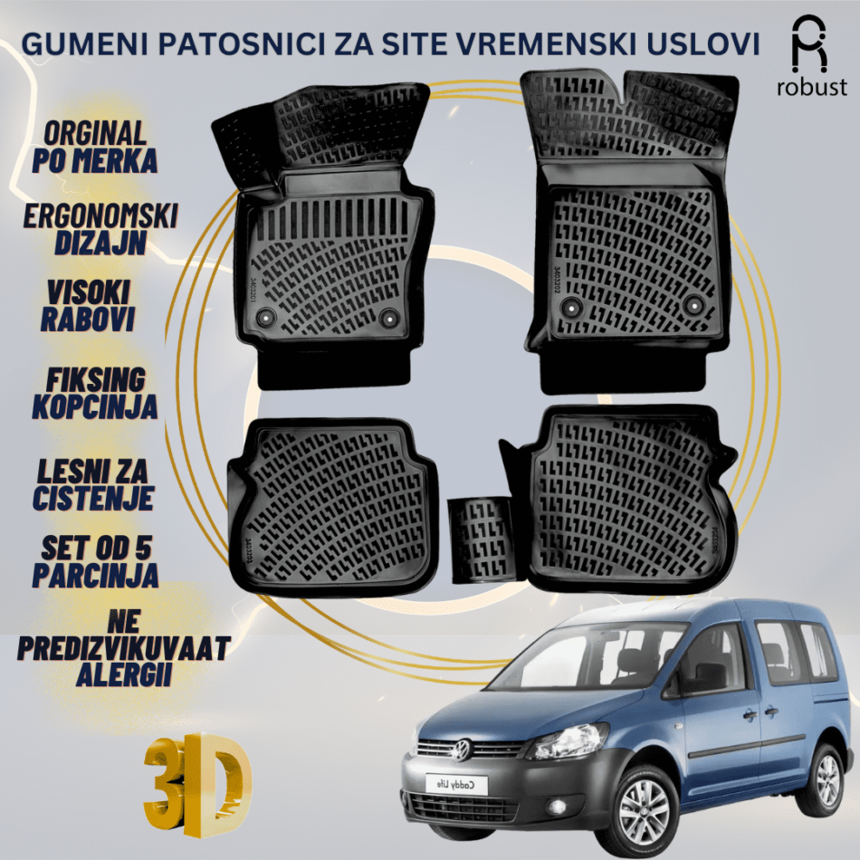 www.samad.mk-3D gumeni patosnici za Volkswagen Caddy МК3 2010-2015 FL Patosnici Robust za site vremenski uslovi