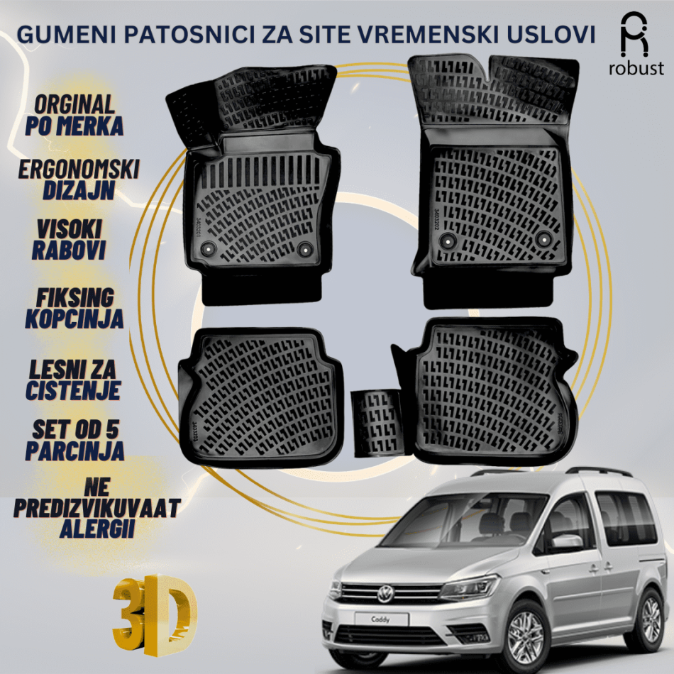 www.samad.mk-3D gumeni patosnici za Volkswagen Caddy МК3 2015-2020 FL Patosnici Robust za site vremenski uslovi