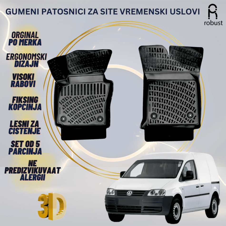 www.samad.mk-3D gumeni patosnici za Volkswagen Caddy МК3 VAN 2004-2010 Patosnici Robust za site vremenski uslovi