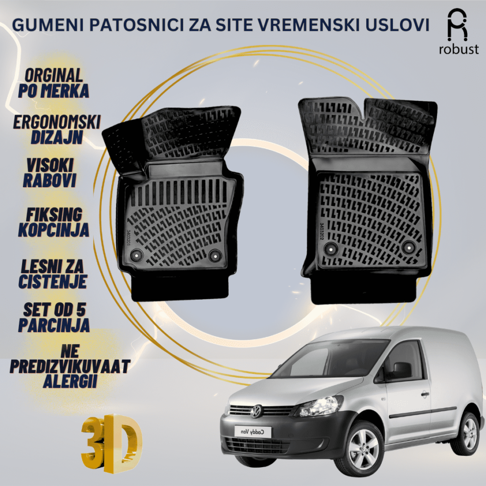 www.samad.mk-3D gumeni patosnici za Volkswagen Caddy МК3 VAN 2010-2015 FL Patosnici Robust za site vremenski uslovi