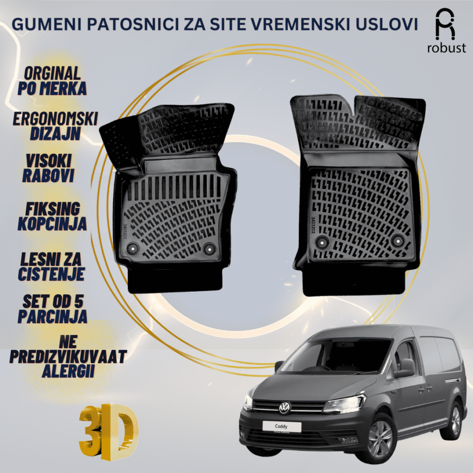 www.samad.mk-3D gumeni patosnici za Volkswagen Caddy МК3 VAN 2015-2020 FL Patosnici Robust za site vremenski uslovi