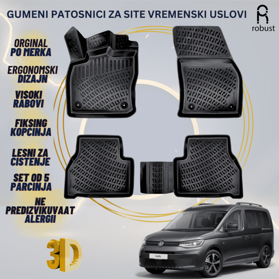 www.samad.mk-3D gumeni patosnici za Volkswagen Caddy МК4 2020- Patosnici Robust za site vremenski uslovi