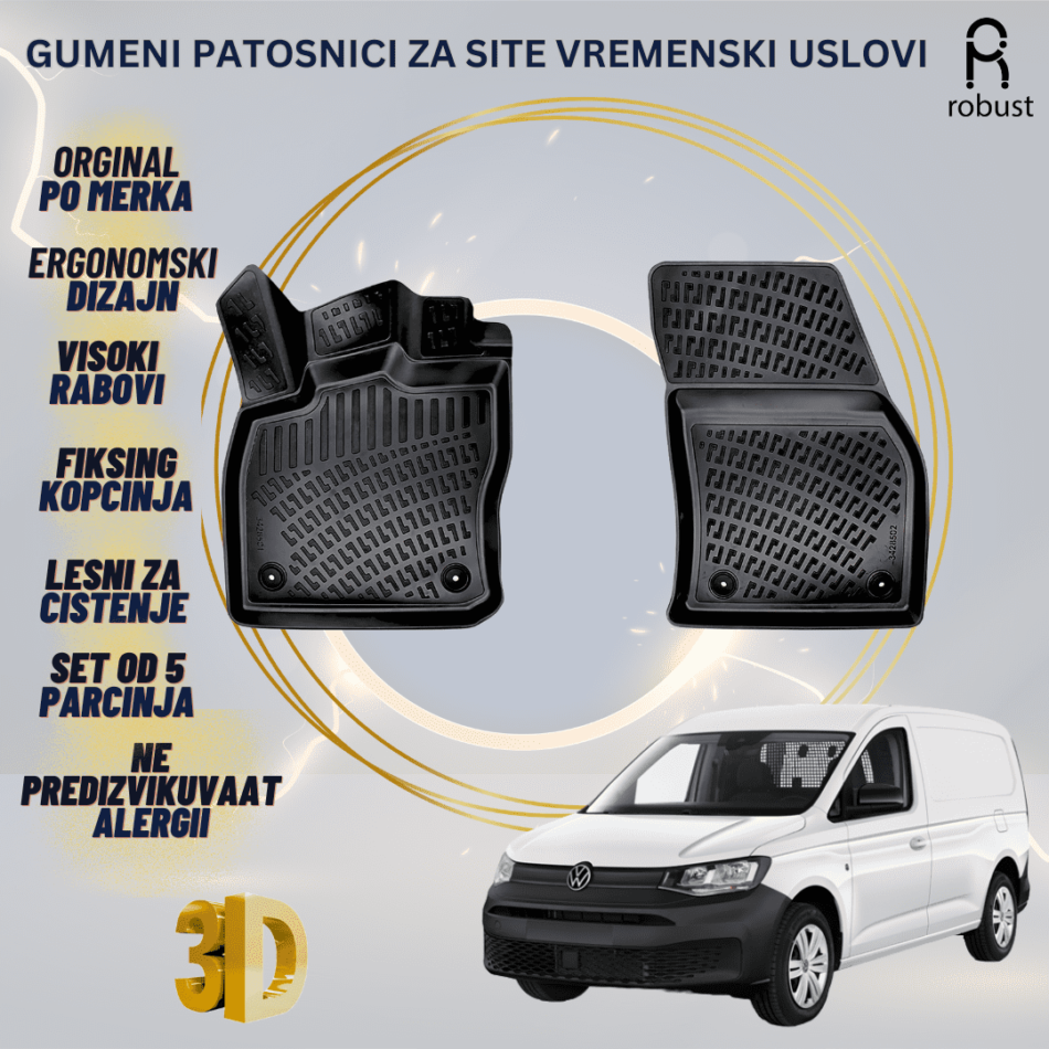 www.samad.mk-3D gumeni patosnici za Volkswagen Caddy МК4 VAN 2020- Patosnici Robust za site vremenski uslovi