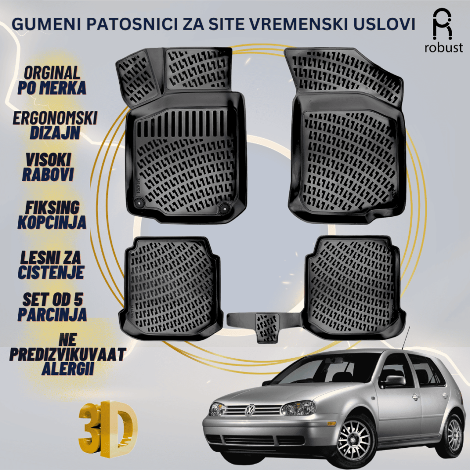 www.samad.mk-3D gumeni patosnici za Volkswagen Golf 4 1997-2005 Patosnici Robust za site vremenski uslovi