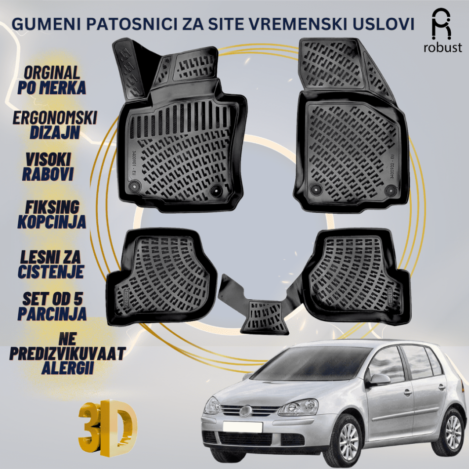 www.samad.mk-3D gumeni patosnici za Volkswagen Golf 5 2003-2009 Patosnici Robust za site vremenski uslovi