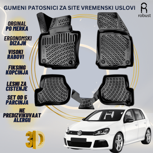 www.samad.mk-3D gumeni patosnici za Volkswagen Golf 6 2008-2012 Patosnici Robust za site vremenski uslovi