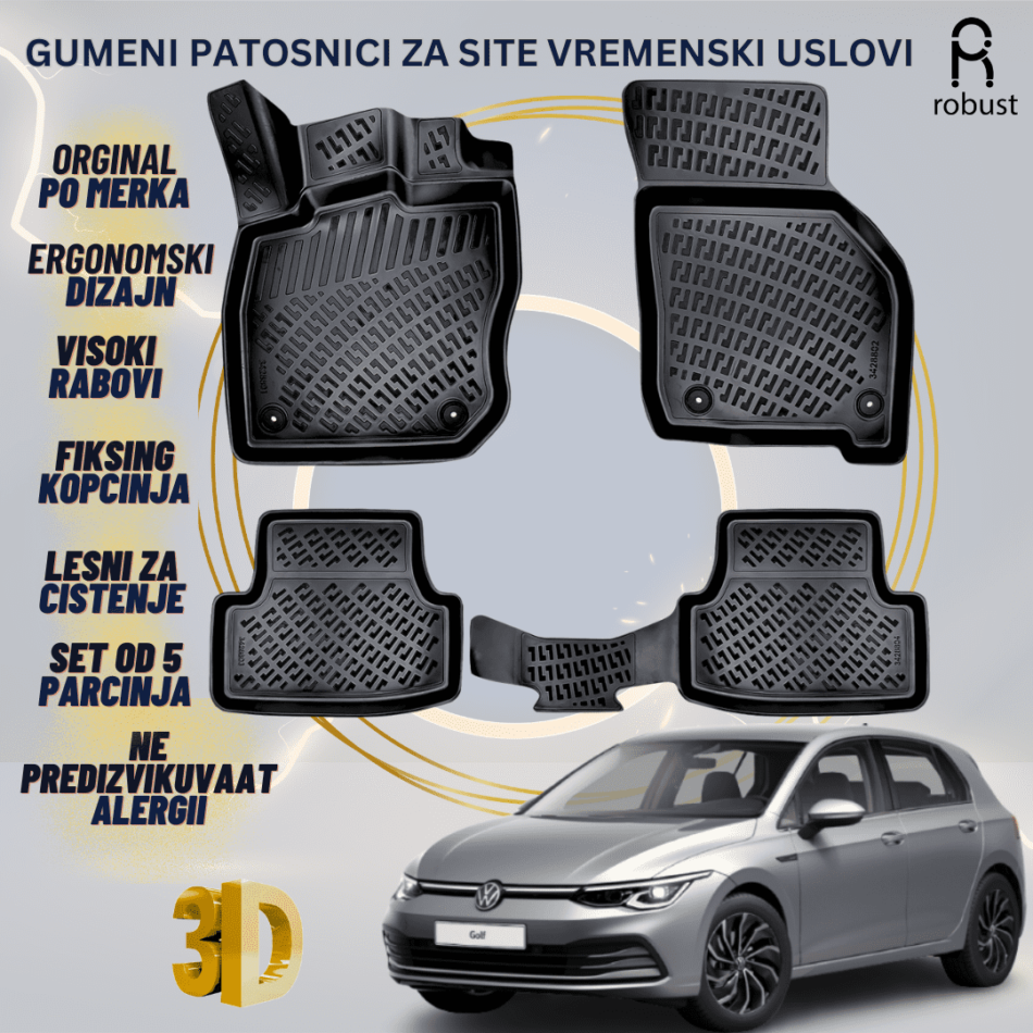 www.samad.mk-3D gumeni patosnici za Volkswagen Golf 8 Automatic 2019- Patosnici Robust za site vremenski uslovi