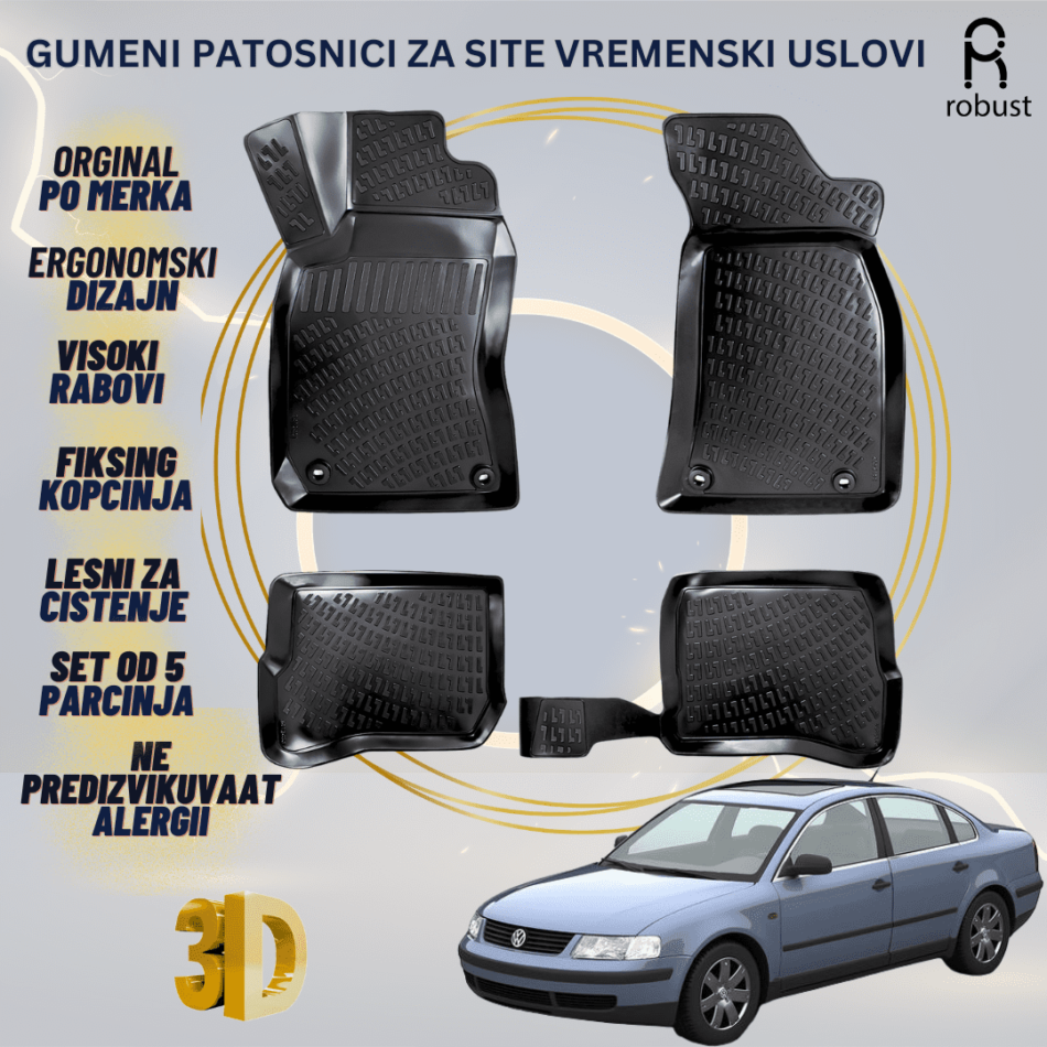 www.samad.mk-3D gumeni patosnici za Volkswagen Passat B5 1997-2006 Patosnici Robust za site vremenski uslovi