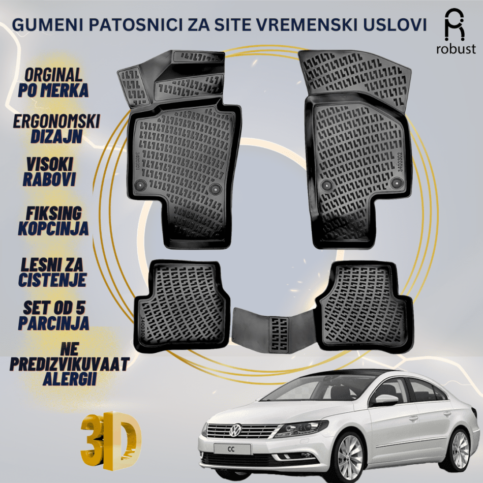 www.samad.mk-3D gumeni patosnici za Volkswagen Passat CC 2012-2017 Patosnici Robust za site vremenski uslovi