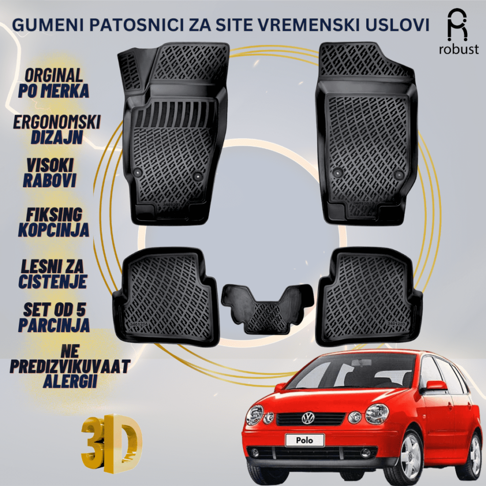 www.samad.mk-3D gumeni patosnici za Volkswagen Polo 2002-2005 Patosnici Robust za site vremenski uslovi