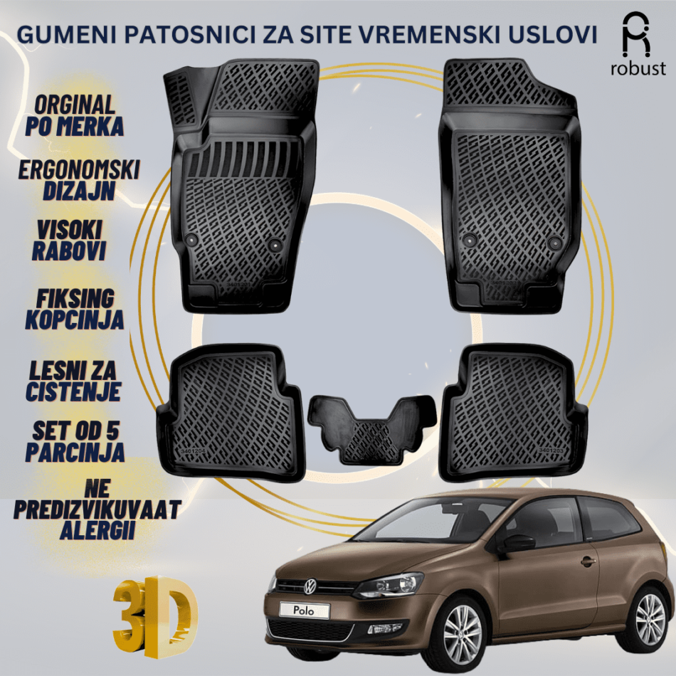 www.samad.mk-3D gumeni patosnici za Volkswagen Polo 2009-2017 Patosnici Robust za site vremenski uslovi