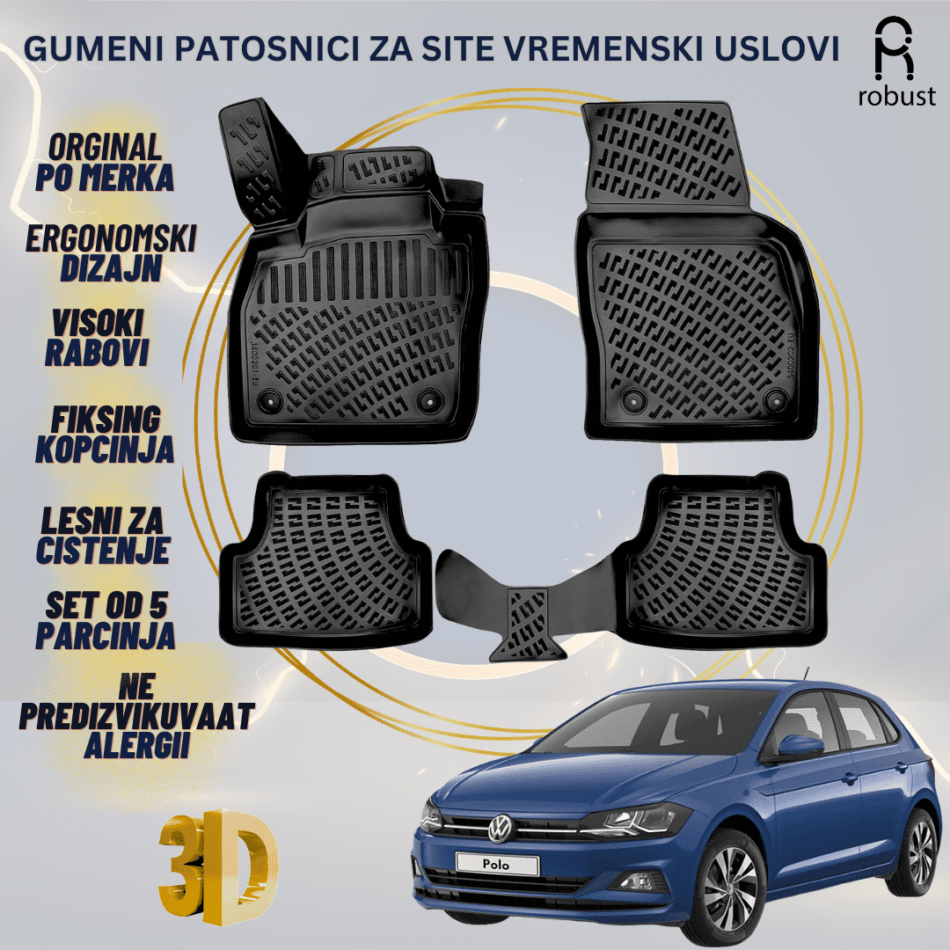 www.samad.mk-3D gumeni patosnici za Volkswagen Polo 2017-2020 Patosnici Robust za site vremenski uslovi