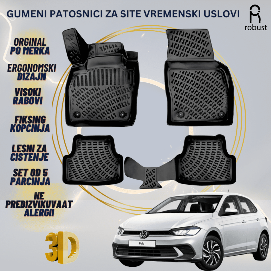 www.samad.mk-3D gumeni patosnici za Volkswagen Polo 2021- Patosnici Robust za site vremenski uslovi