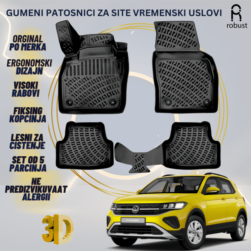 www.samad.mk-3D gumeni patosnici za Volkswagen T-Cross 2023- FL Patosnici Robust za site vremenski uslovi