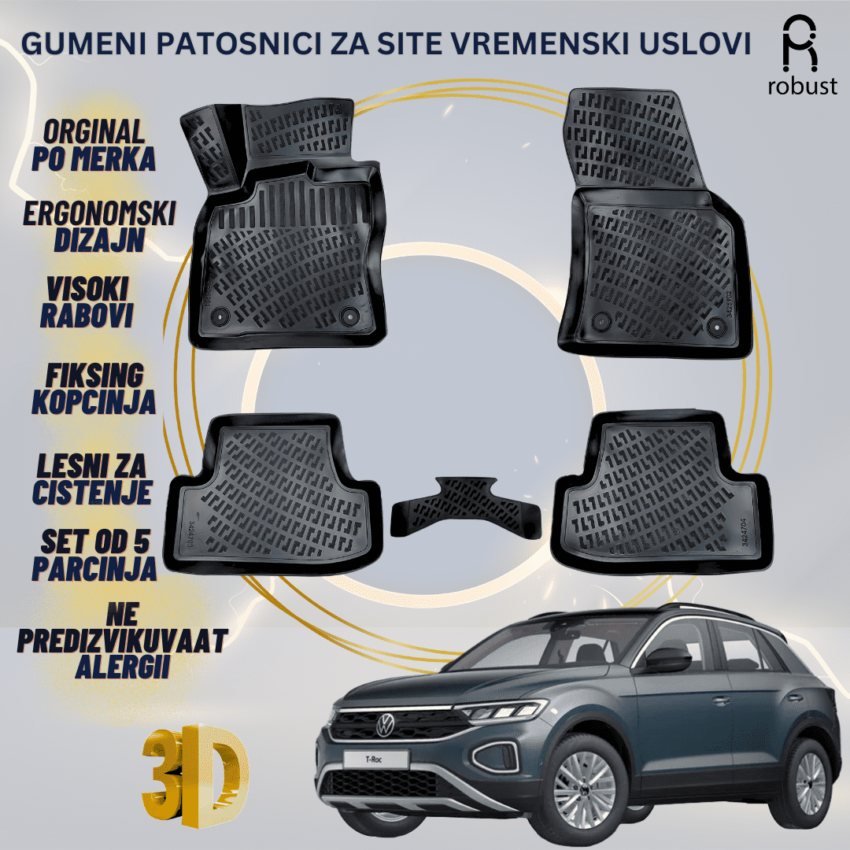 www.samad.mk-3D gumeni patosnici za Volkswagen T-Roc 2021- FL Patosnici Robust za site vremenski uslovi