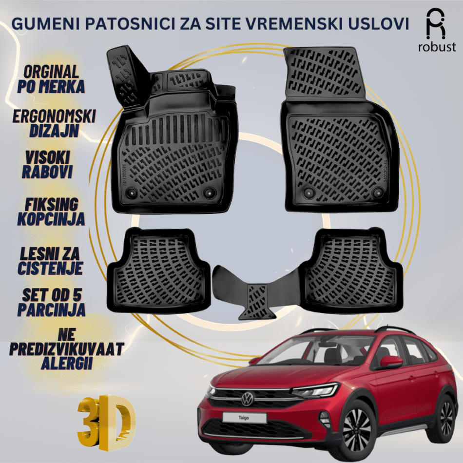 www.samad.mk-3D gumeni patosnici za Volkswagen Taigo 2020- Patosnici Robust za site vremenski uslovi