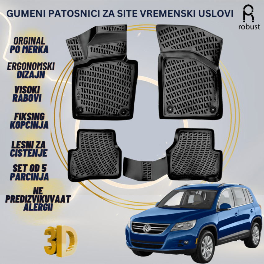 www.samad.mk-3D gumeni patosnici za Volkswagen Tiguan МК1 2007-2012 Patosnici Robust za site vremenski uslovi