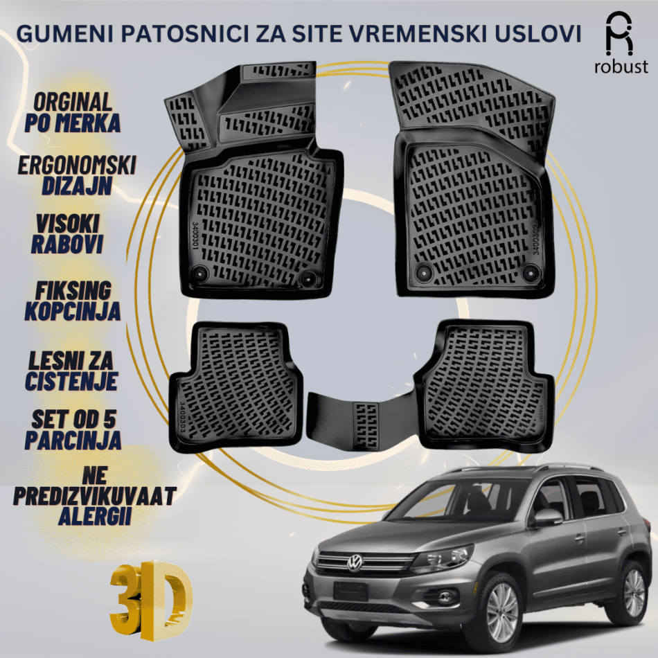 www.samad.mk-3D gumeni patosnici za Volkswagen Tiguan МК1 2012-2017 Patosnici Robust za site vremenski uslovi