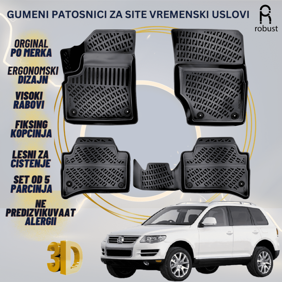 www.samad.mk-3D gumeni patosnici za Volkswagen Touareg МК1 2007-2010 FL Patosnici Robust za site vremenski uslovi