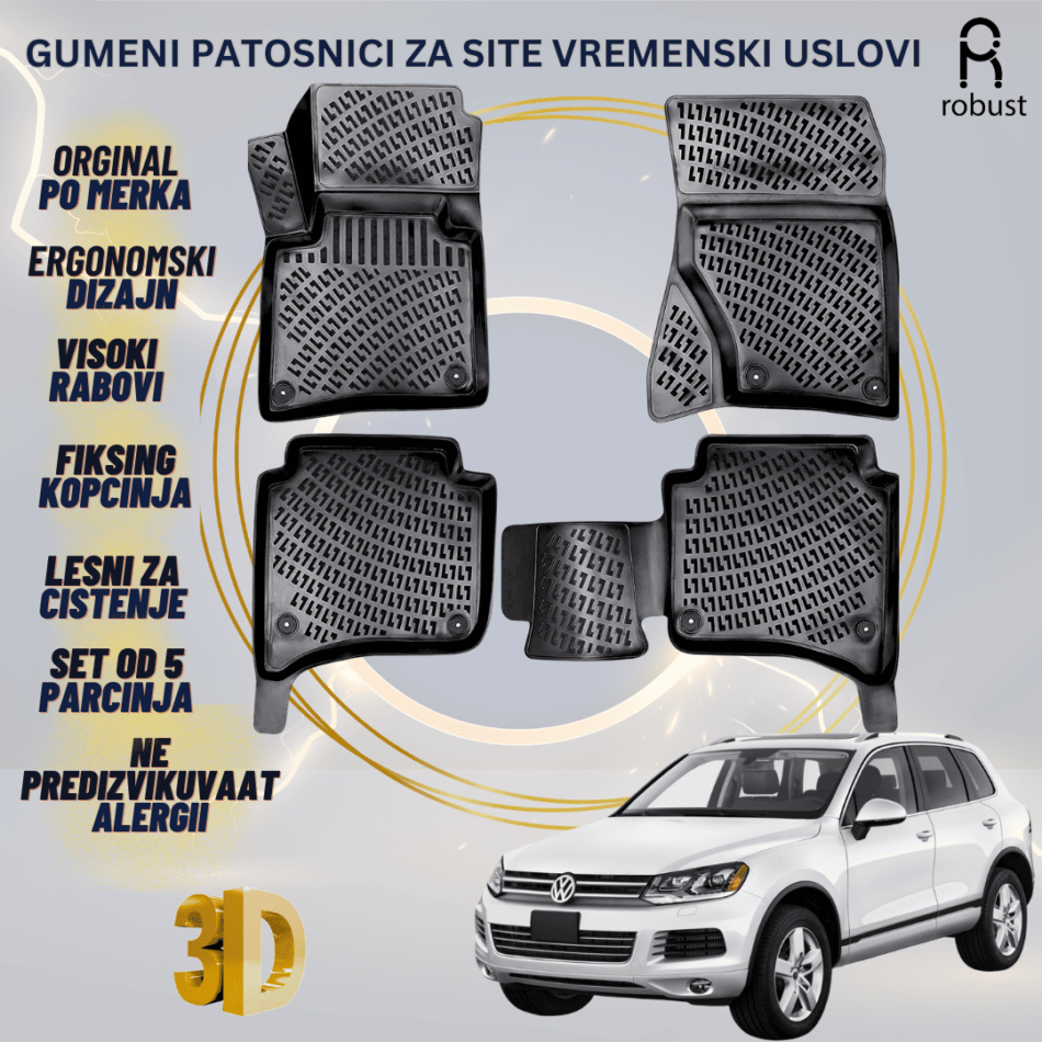 www.samad.mk-3D gumeni patosnici za Volkswagen Touareg МК2 2-Zone Climate Control 2010-2015 Patosnici Robust za site vremenski uslovi