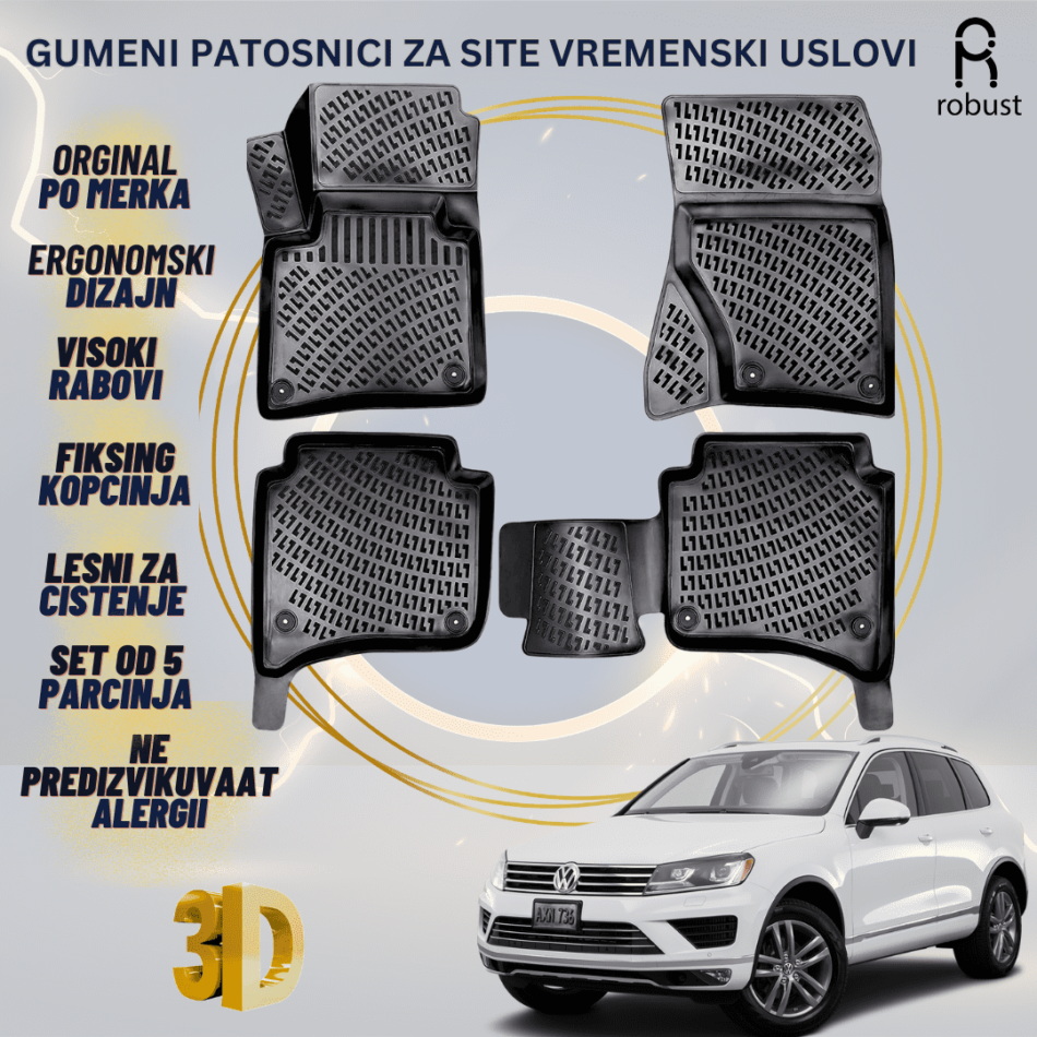 www.samad.mk-3D gumeni patosnici za Volkswagen Touareg МК2 2-Zone Climate Control 2015-2018 FL Patosnici Robust za site vremenski uslovi